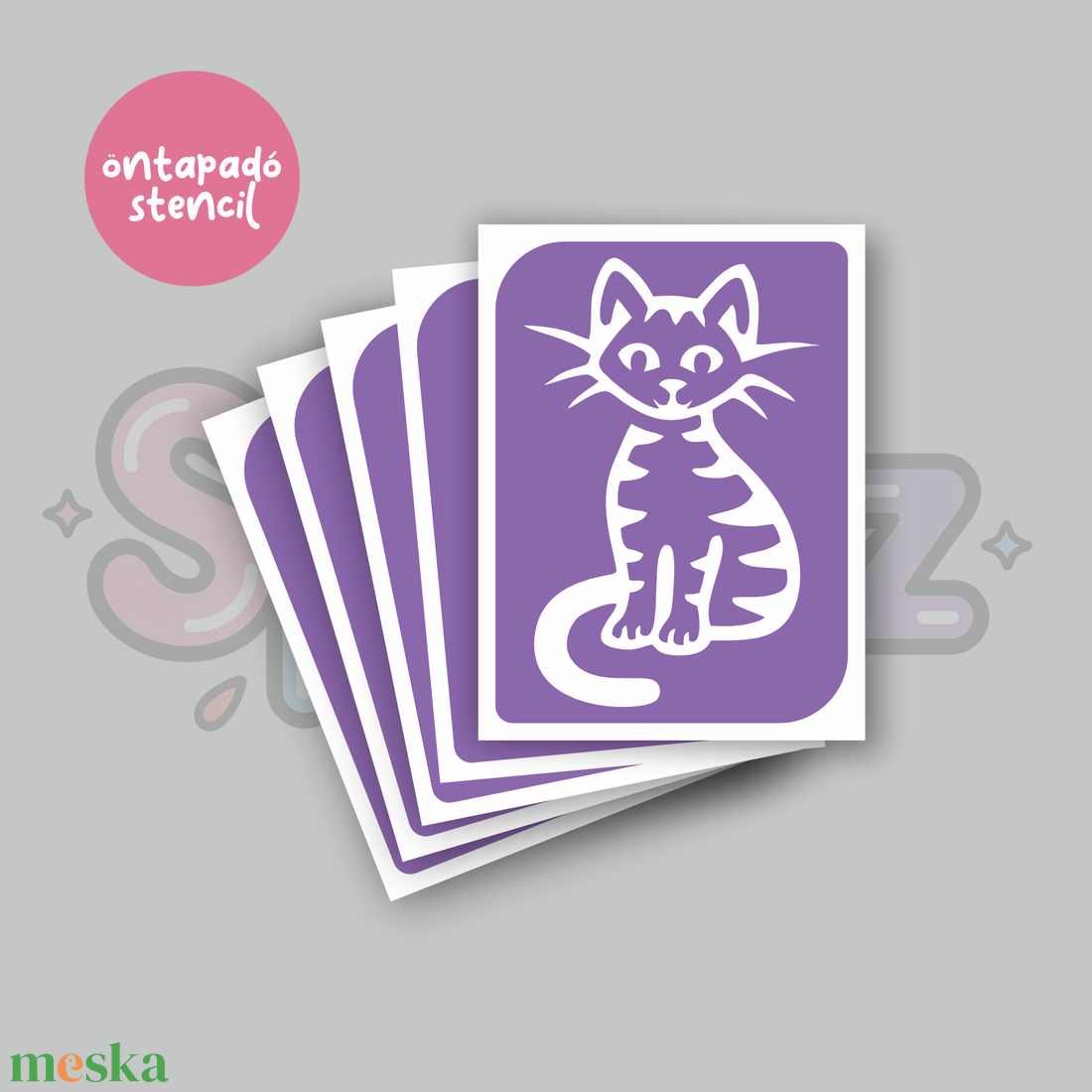 Cica mintás 07 öntapadó csillámtetoválás sablon / csillámtetkó stencil - kellékek & szerszámok - dekorációs kellékek - matricaív - Meska.hu