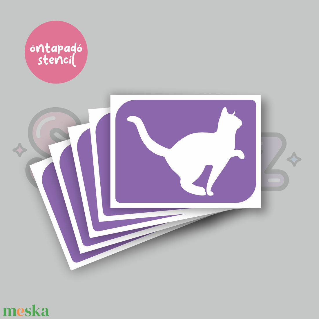 Cica mintás 08 öntapadó csillámtetoválás sablon / csillámtetkó stencil - kellékek & szerszámok - dekorációs kellékek - matricaív - Meska.hu