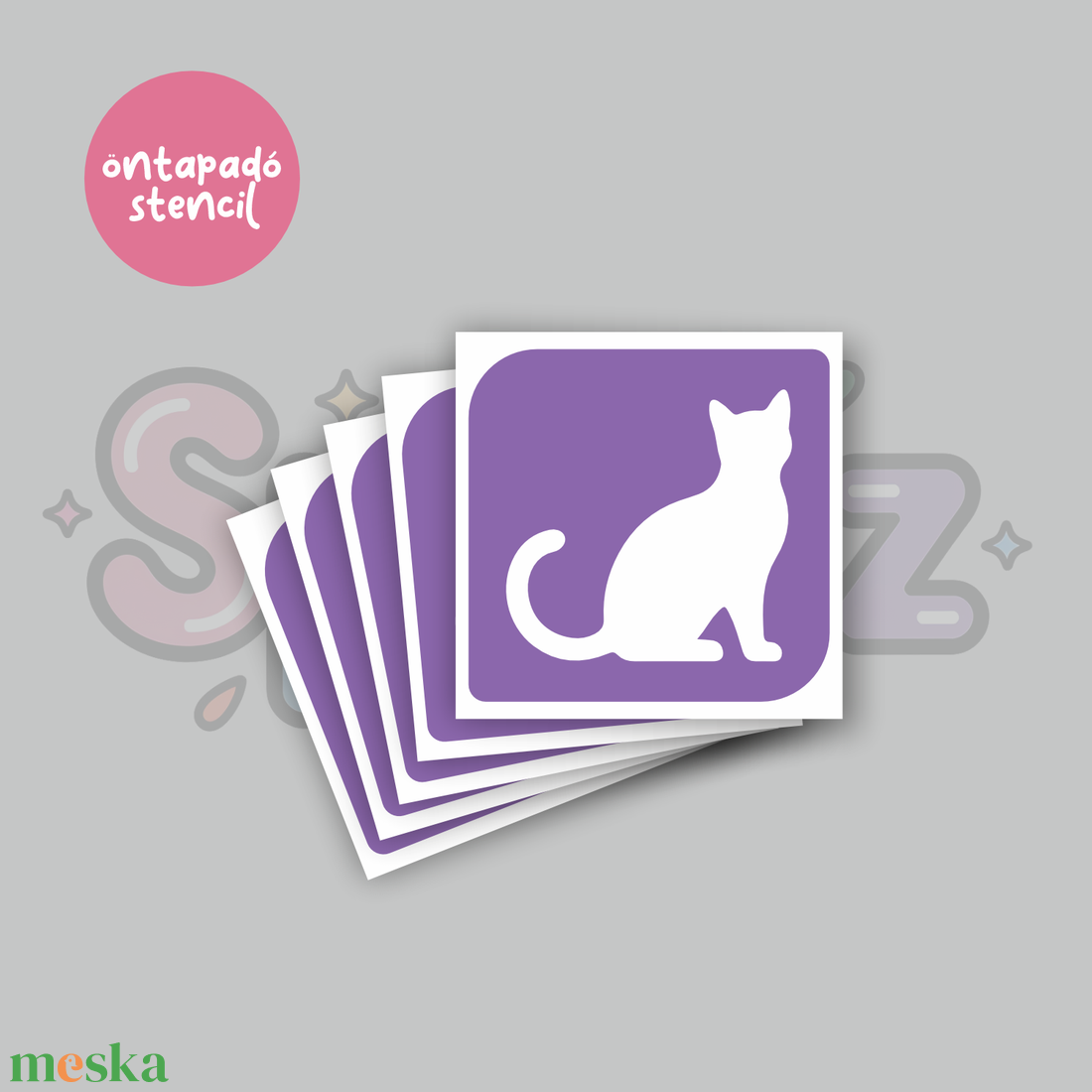 Cica mintás 09 öntapadó csillámtetoválás sablon / csillámtetkó stencil - kellékek & szerszámok - dekorációs kellékek - matricaív - Meska.hu