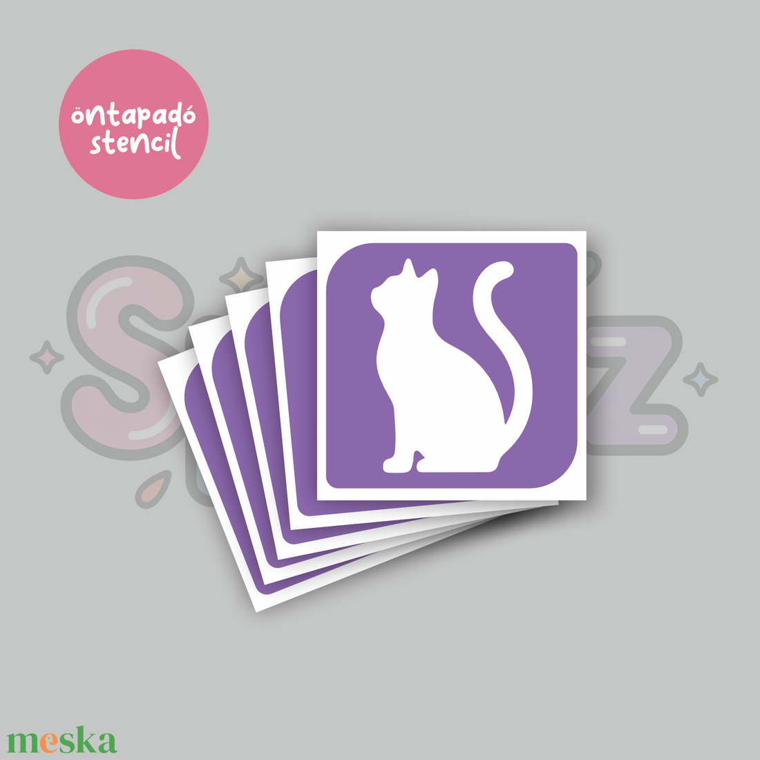 Cica mintás 10 öntapadó csillámtetoválás sablon / csillámtetkó stencil - kellékek & szerszámok - dekorációs kellékek - matricaív - Meska.hu