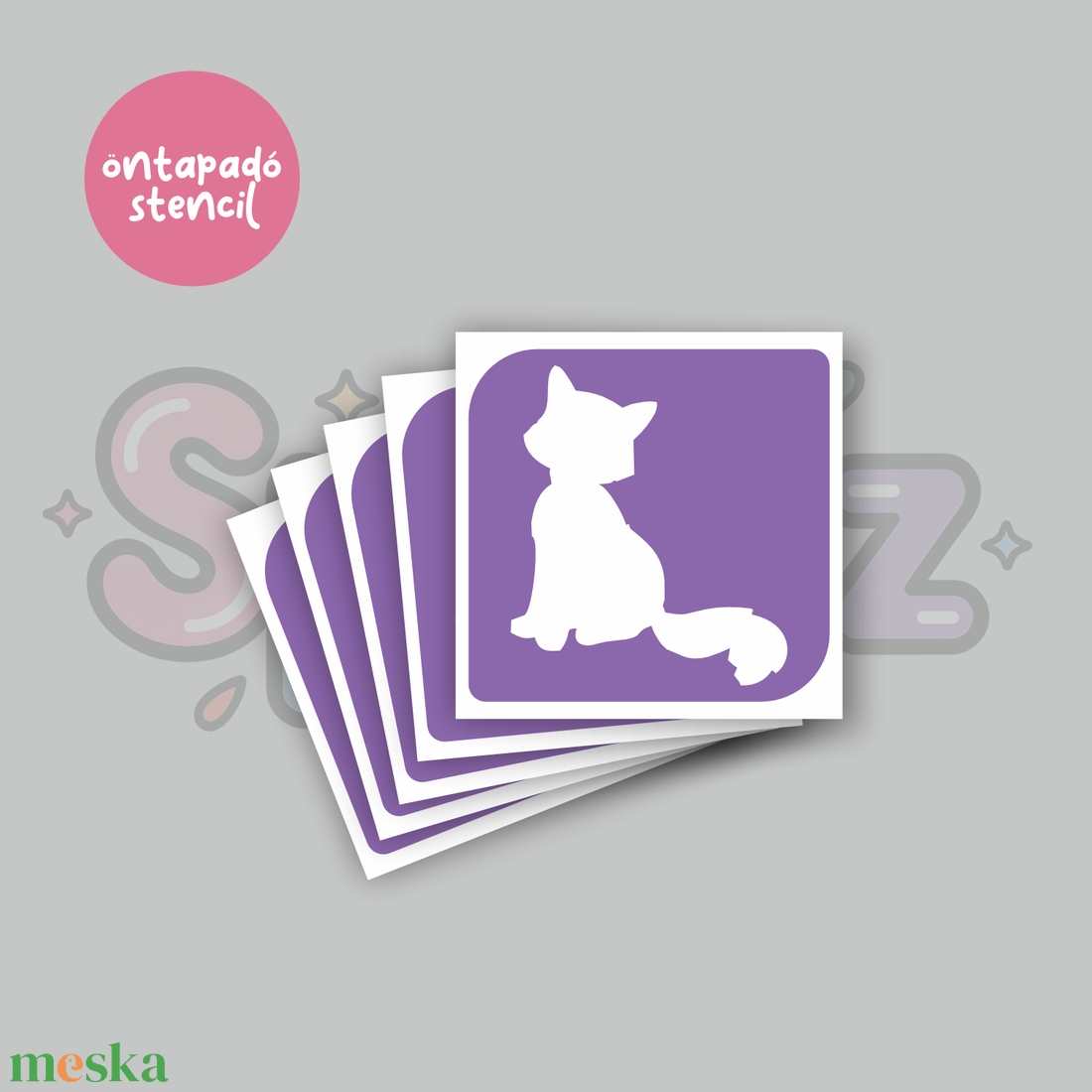 Cica mintás 11 öntapadó csillámtetoválás sablon / csillámtetkó stencil - kellékek & szerszámok - dekorációs kellékek - matricaív - Meska.hu