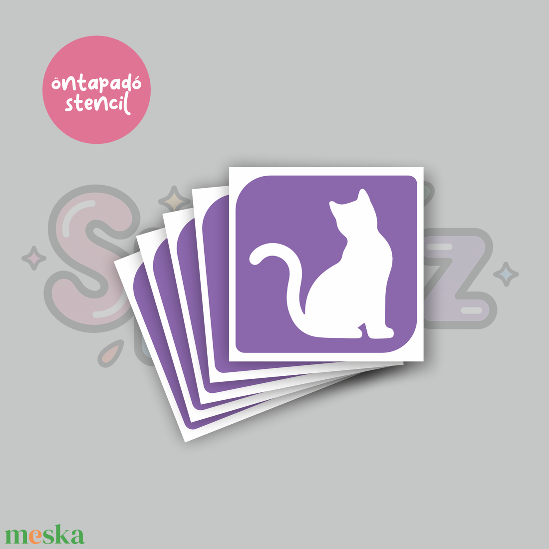 Cica mintás 12 öntapadó csillámtetoválás sablon / csillámtetkó stencil - kellékek & szerszámok - dekorációs kellékek - matricaív - Meska.hu