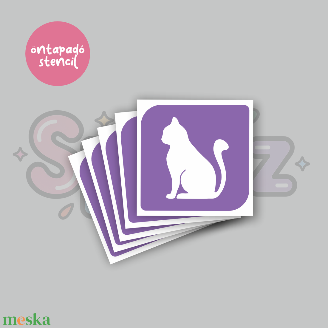 Cica mintás 14 öntapadó csillámtetoválás sablon / csillámtetkó stencil - kellékek & szerszámok - dekorációs kellékek - matricaív - Meska.hu