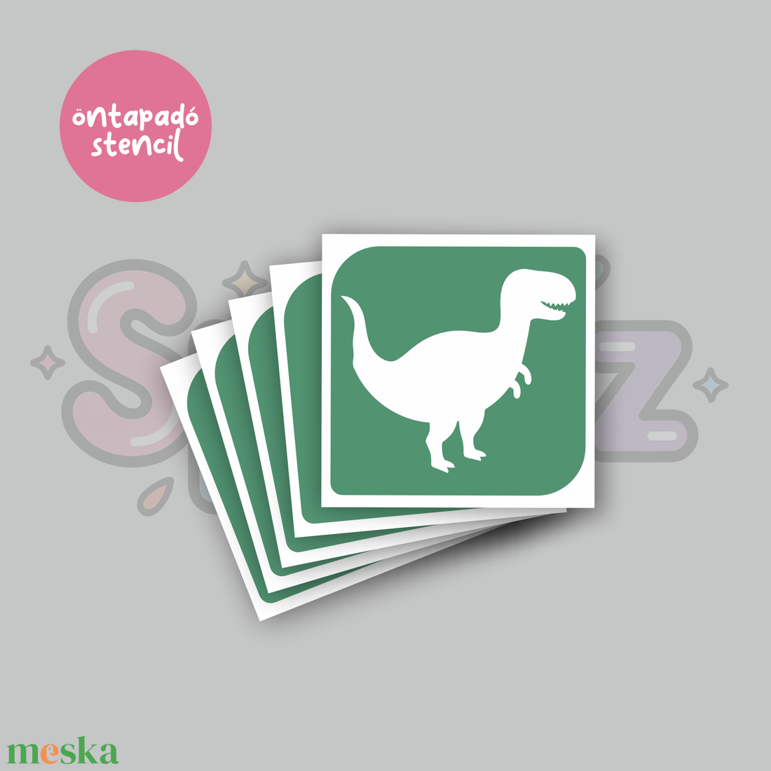 Dínó mintás 01 öntapadó csillámtetoválás sablon / csillámtetkó stencil - kellékek & szerszámok - dekorációs kellékek - matricaív - Meska.hu