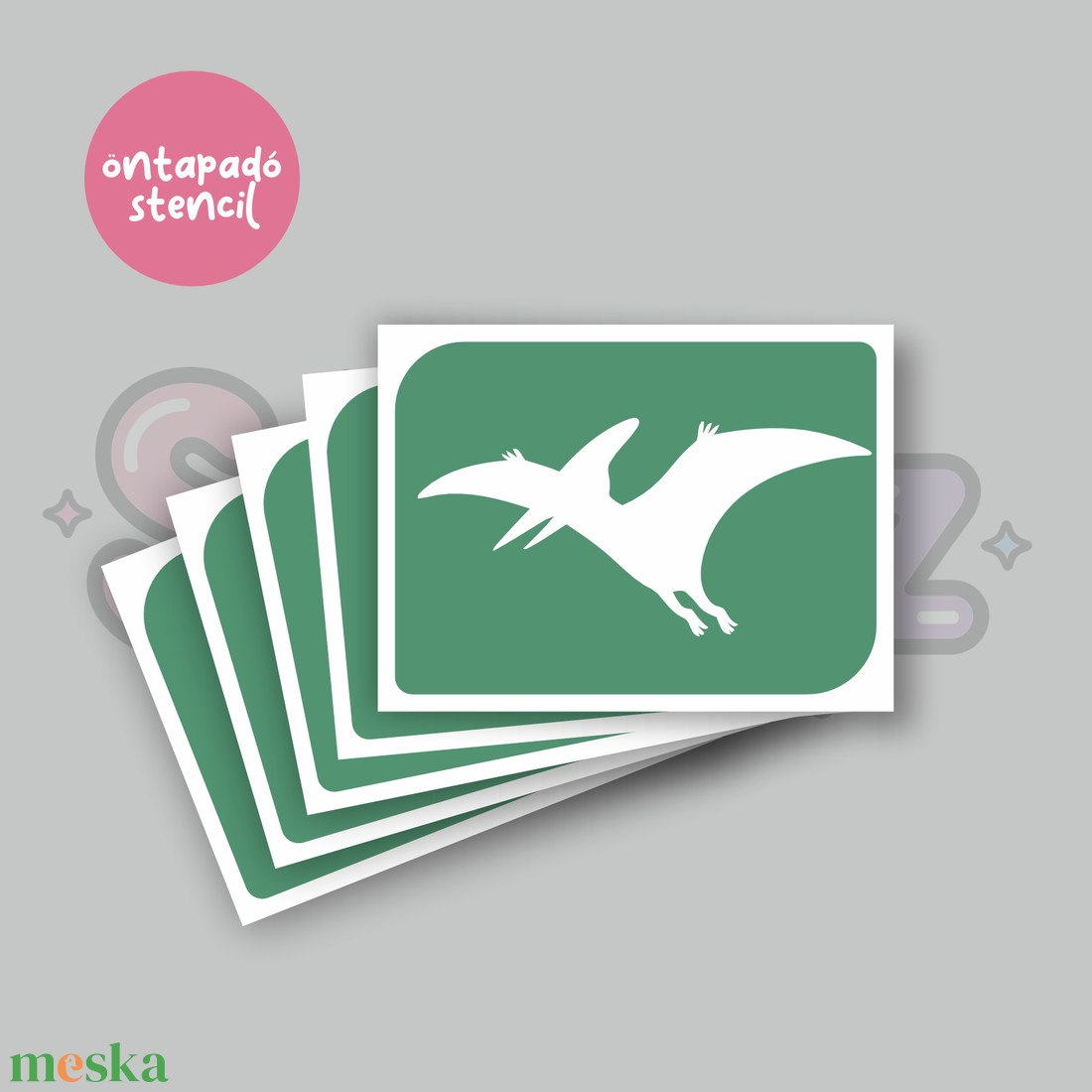 Dínó mintás 03 öntapadó csillámtetoválás sablon / csillámtetkó stencil - kellékek & szerszámok - dekorációs kellékek - matricaív - Meska.hu
