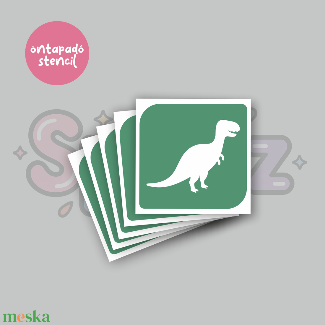Dínó mintás 04 öntapadó csillámtetoválás sablon / csillámtetkó stencil - kellékek & szerszámok - dekorációs kellékek - matricaív - Meska.hu