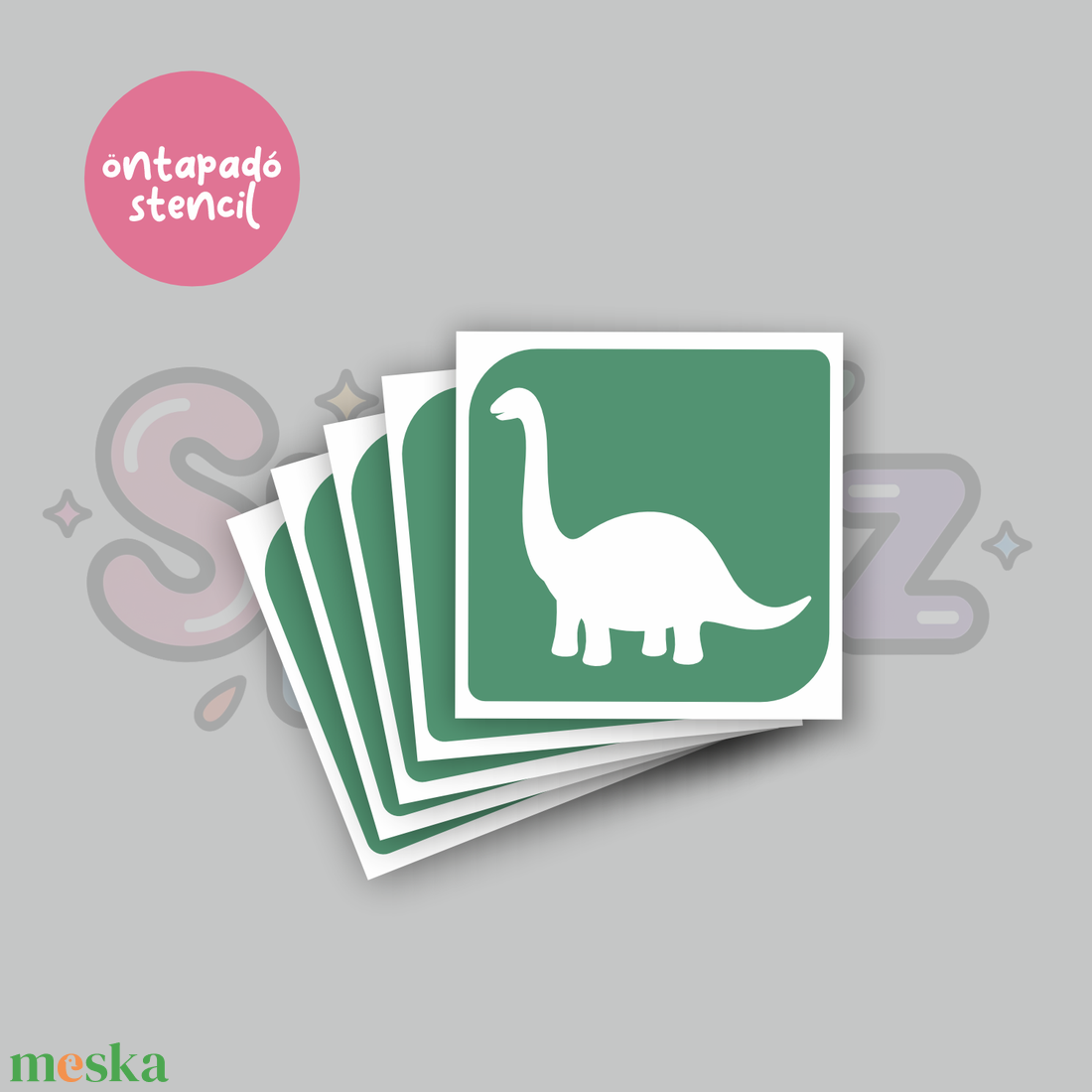 Dínó mintás 05 öntapadó csillámtetoválás sablon / csillámtetkó stencil - kellékek & szerszámok - dekorációs kellékek - matricaív - Meska.hu