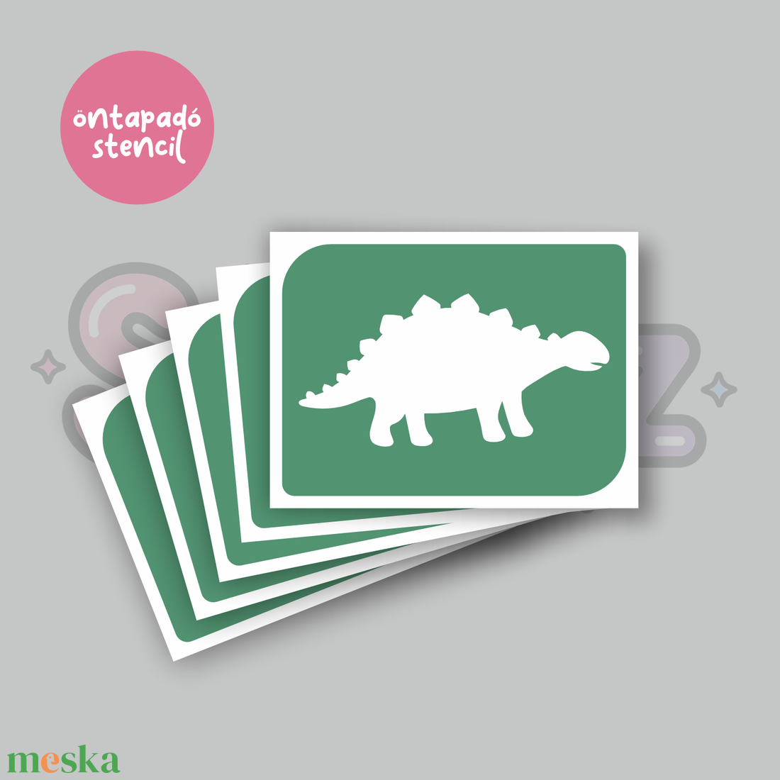 Dínó mintás 07 öntapadó csillámtetoválás sablon / csillámtetkó stencil - kellékek & szerszámok - dekorációs kellékek - matricaív - Meska.hu
