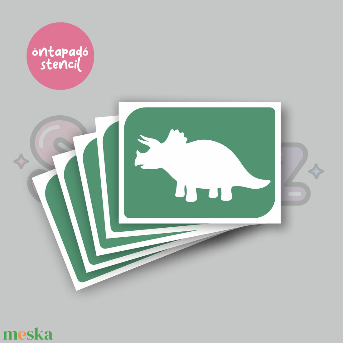 Dínó mintás 08 öntapadó csillámtetoválás sablon / csillámtetkó stencil - kellékek & szerszámok - dekorációs kellékek - matricaív - Meska.hu