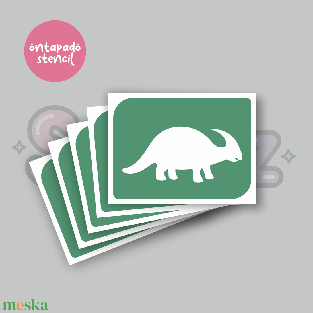 Dínó mintás 09 öntapadó csillámtetoválás sablon / csillámtetkó stencil - kellékek & szerszámok - dekorációs kellékek - matricaív - Meska.hu