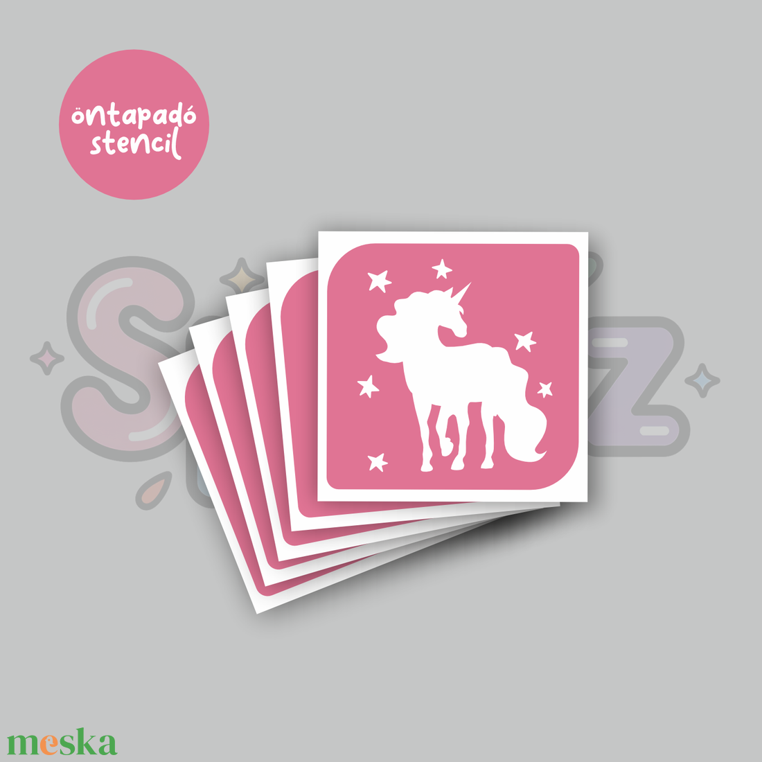 Unikornis mintás 01 öntapadó csillámtetoválás sablon / csillámtetkó stencil - kellékek & szerszámok - dekorációs kellékek - matricaív - Meska.hu