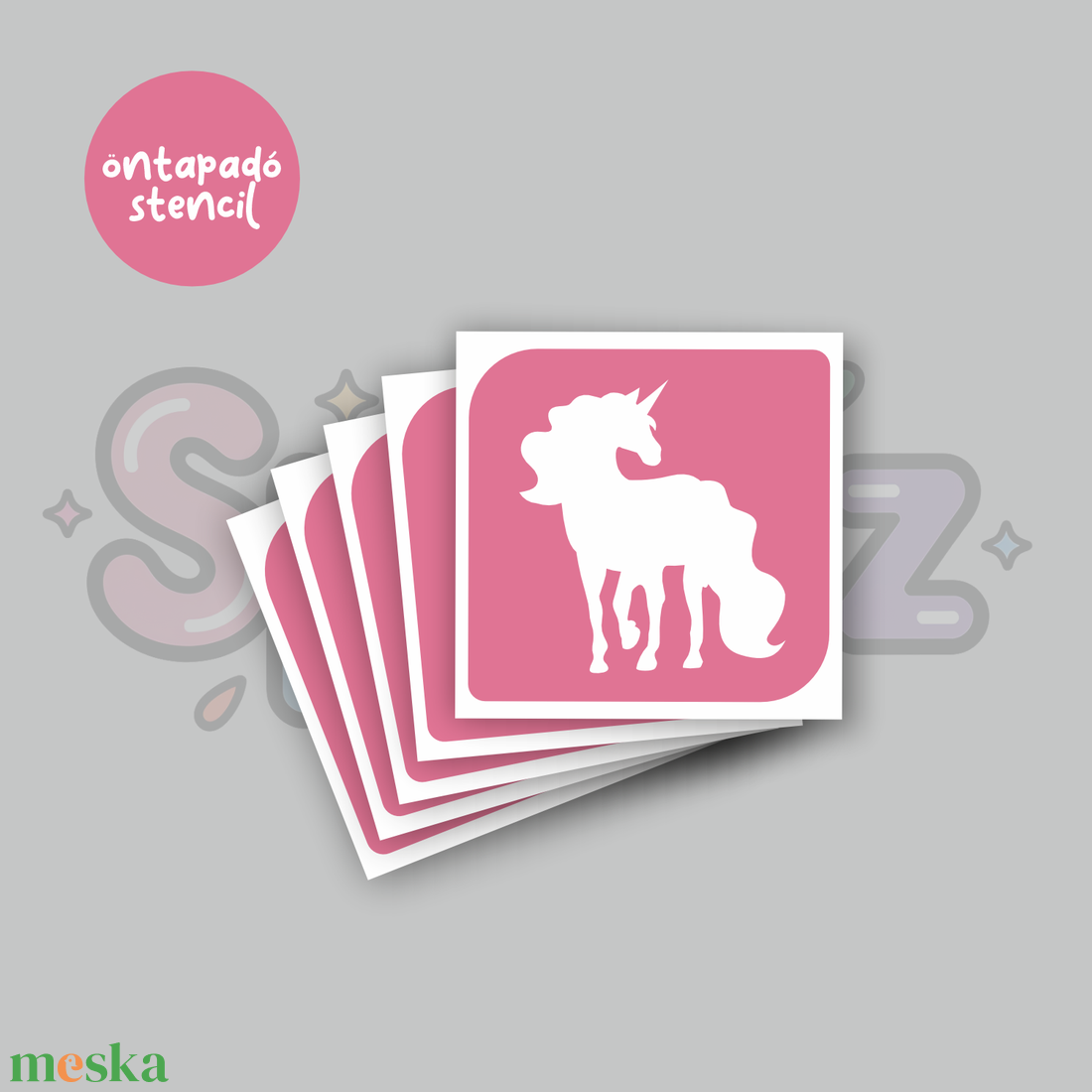 Unikornis mintás 02 öntapadó csillámtetoválás sablon / csillámtetkó stencil - kellékek & szerszámok - dekorációs kellékek - matricaív - Meska.hu