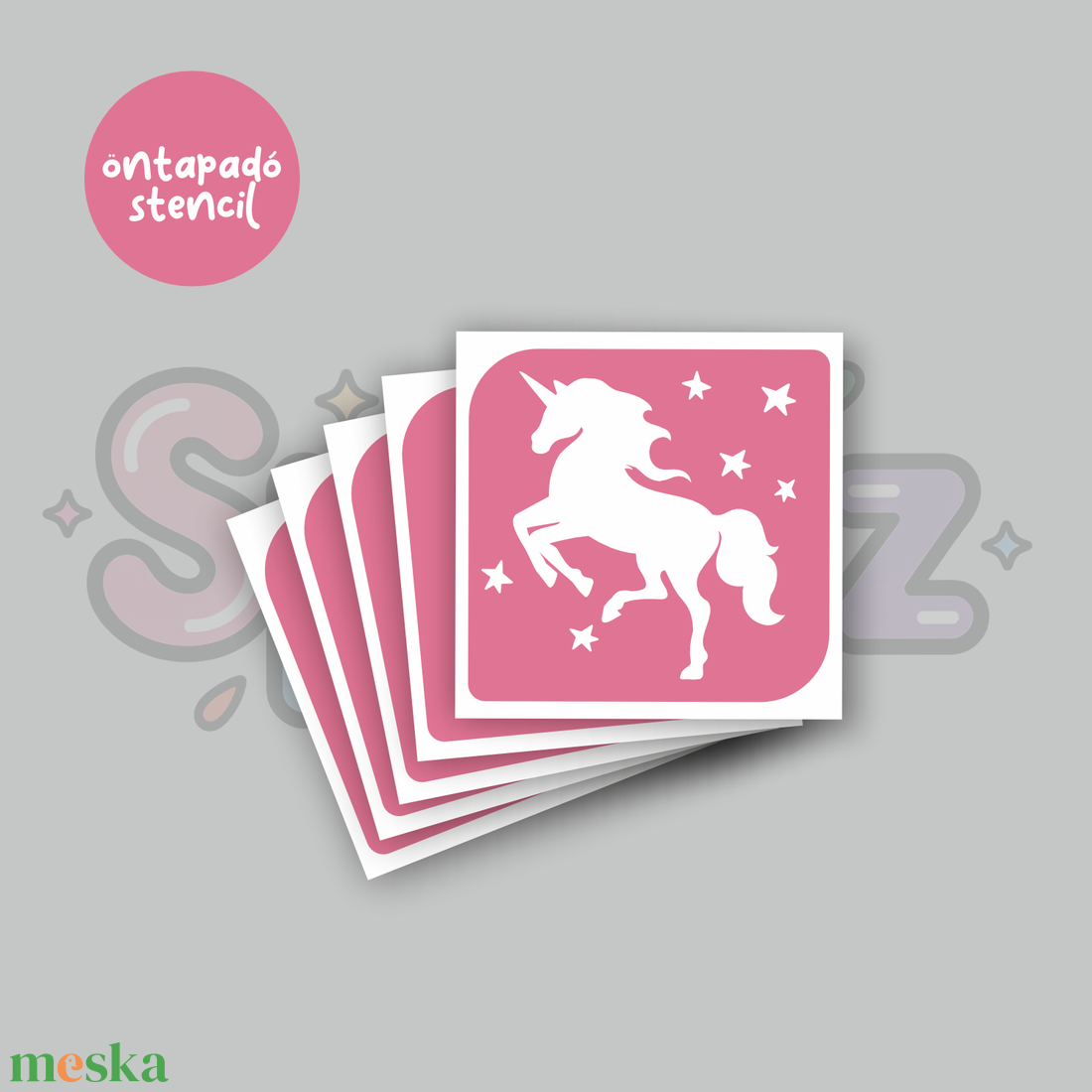 Unikornis mintás 04 öntapadó csillámtetoválás sablon / csillámtetkó stencil - kellékek & szerszámok - dekorációs kellékek - matricaív - Meska.hu