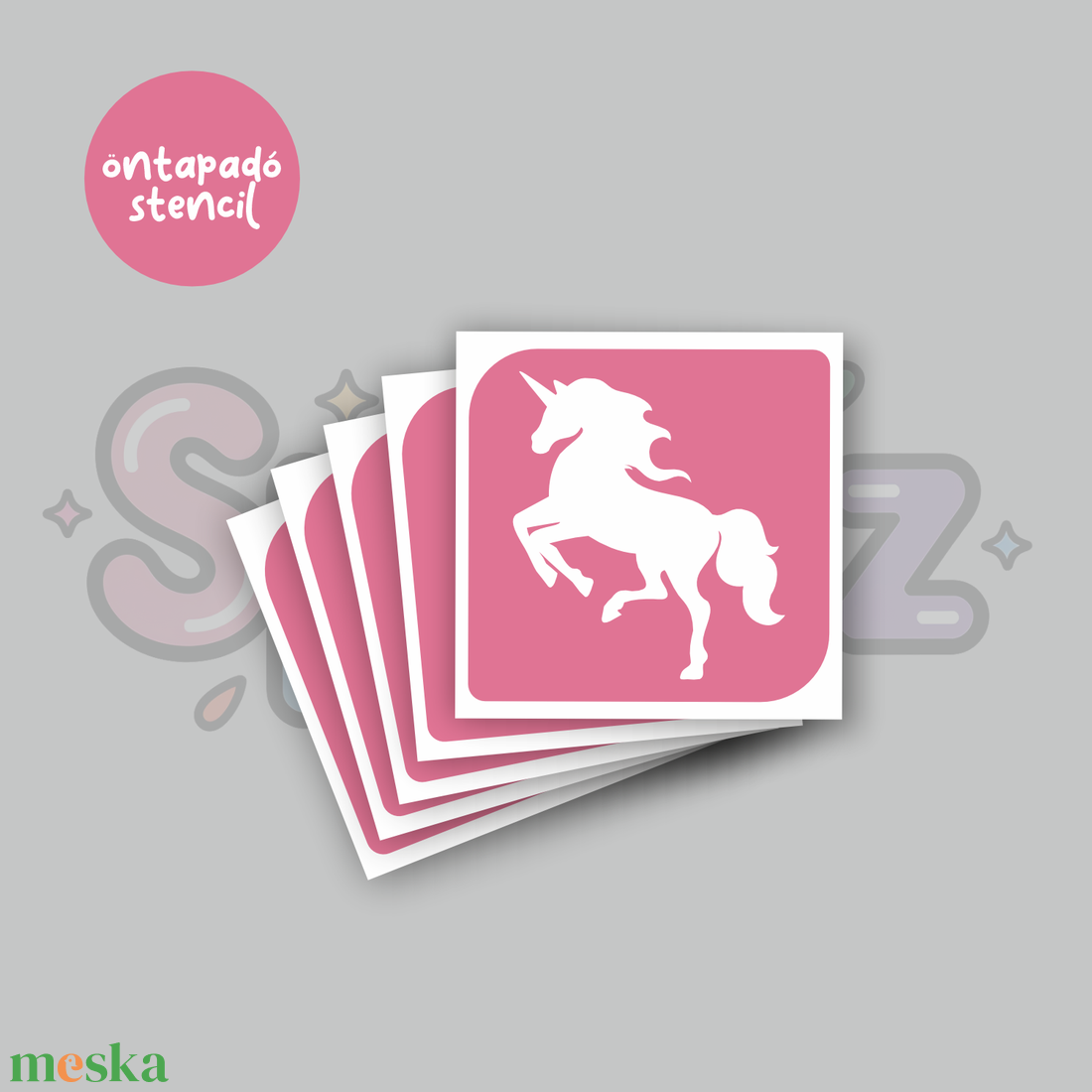 Unikornis mintás 03 öntapadó csillámtetoválás sablon / csillámtetkó stencil - kellékek & szerszámok - dekorációs kellékek - matricaív - Meska.hu