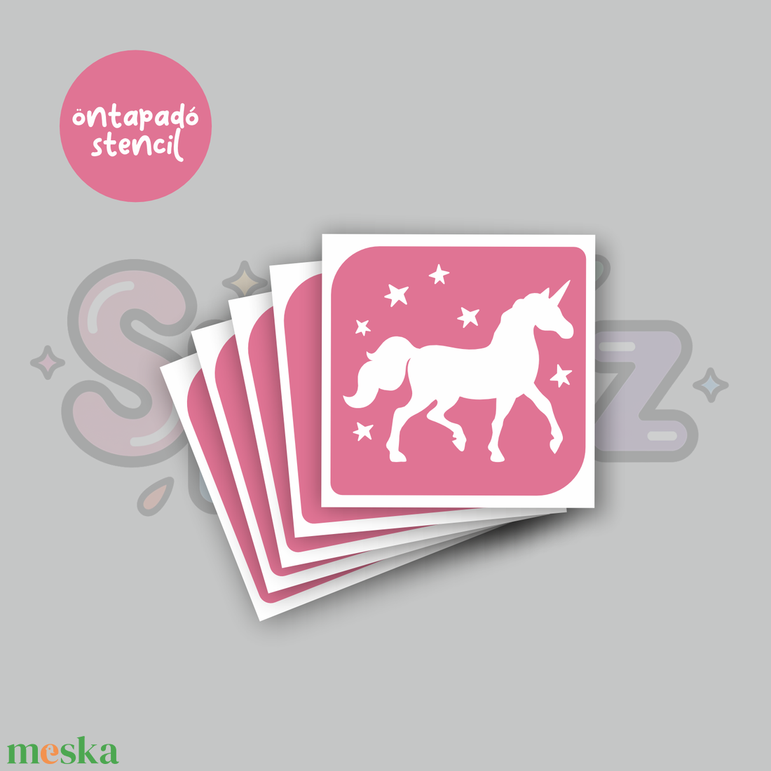 Unikornis mintás 05 öntapadó csillámtetoválás sablon / csillámtetkó stencil - kellékek & szerszámok - dekorációs kellékek - matricaív - Meska.hu