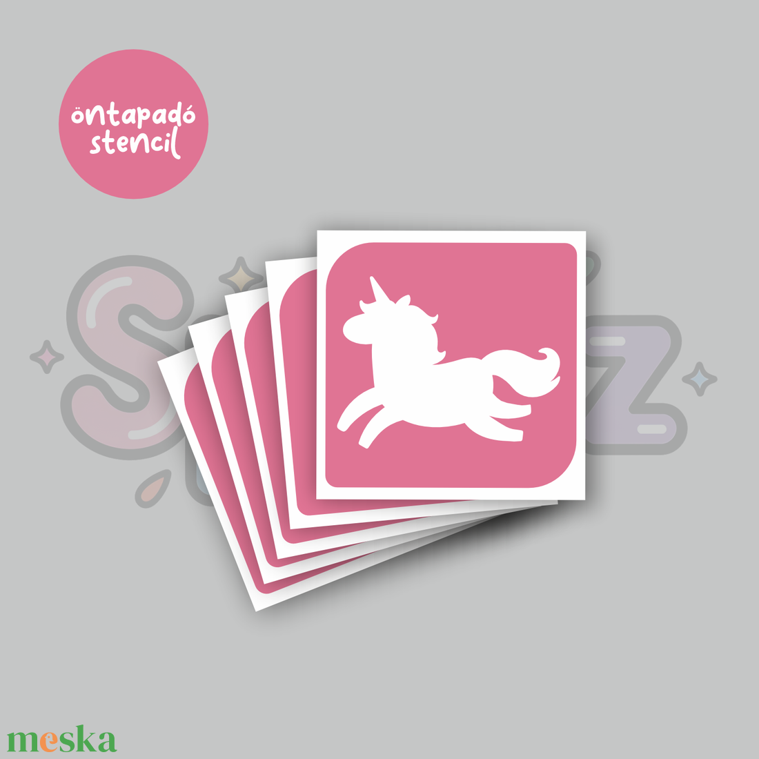 Unikornis mintás 07 öntapadó csillámtetoválás sablon / csillámtetkó stencil - kellékek & szerszámok - dekorációs kellékek - matricaív - Meska.hu