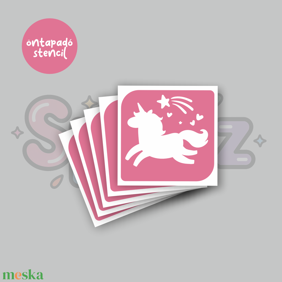 Unikornis mintás 08 öntapadó csillámtetoválás sablon / csillámtetkó stencil - kellékek & szerszámok - dekorációs kellékek - matricaív - Meska.hu