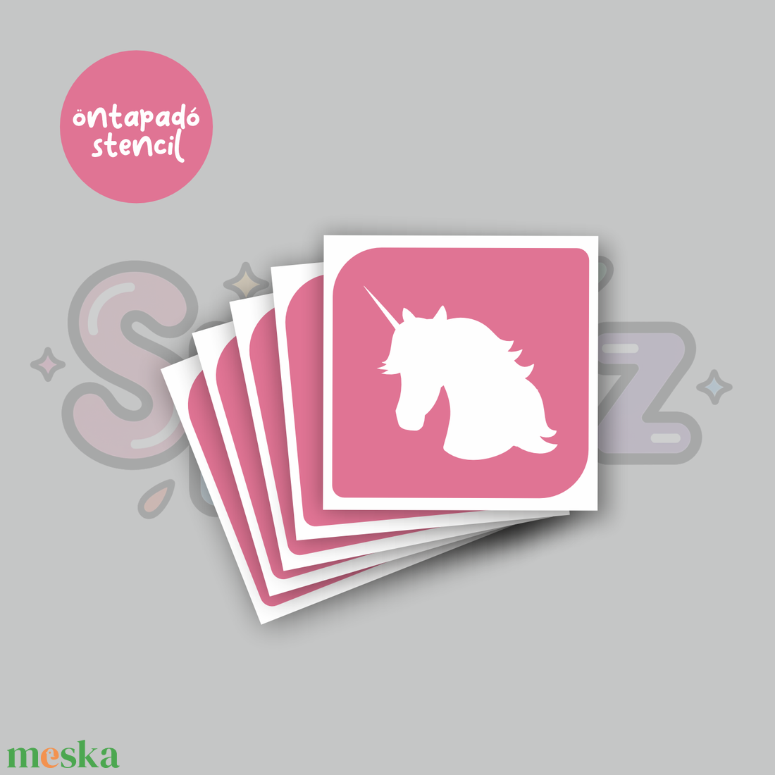 Unikornis mintás 09 öntapadó csillámtetoválás sablon / csillámtetkó stencil - kellékek & szerszámok - dekorációs kellékek - matricaív - Meska.hu