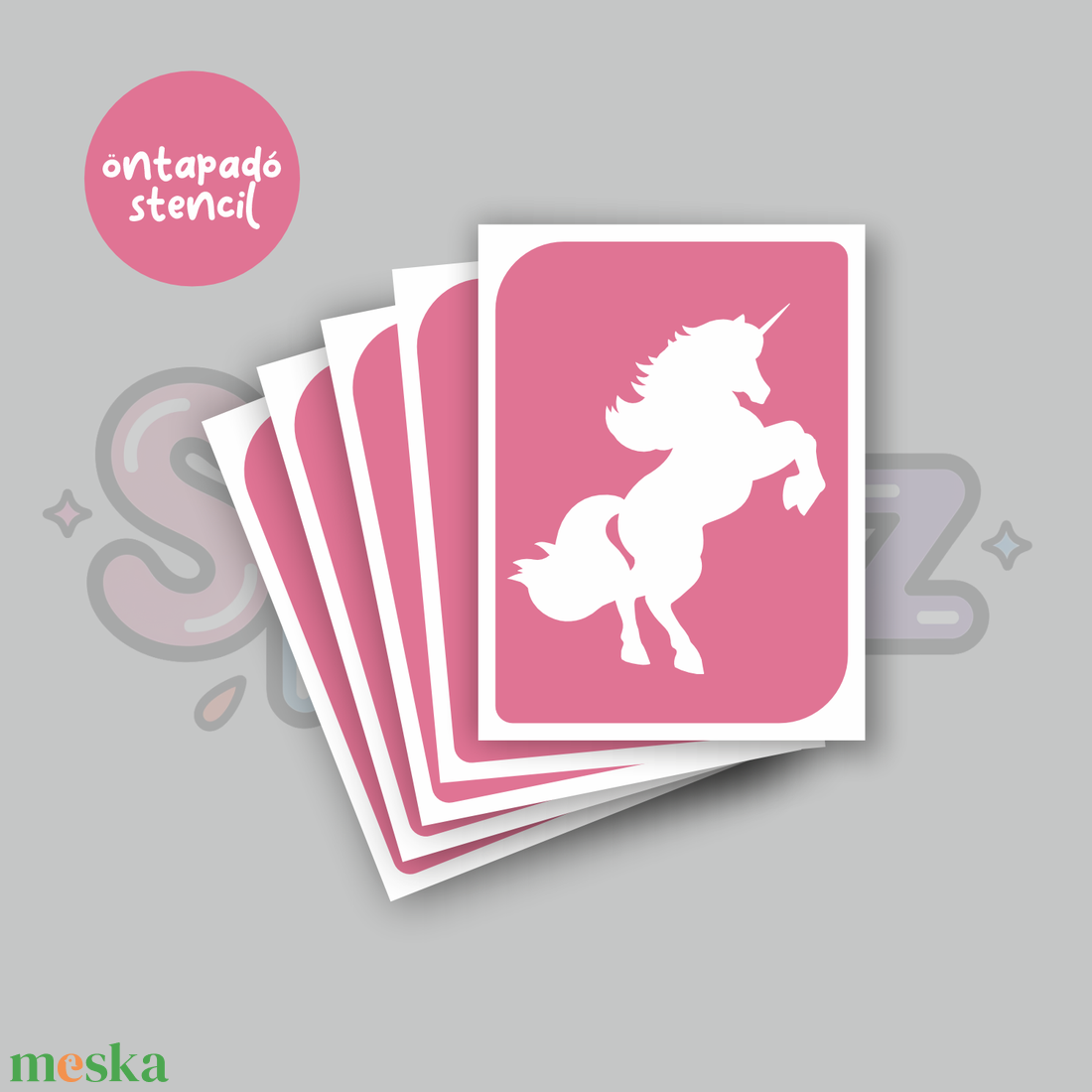 Unikornis mintás 10 öntapadó csillámtetoválás sablon / csillámtetkó stencil - kellékek & szerszámok - dekorációs kellékek - matricaív - Meska.hu