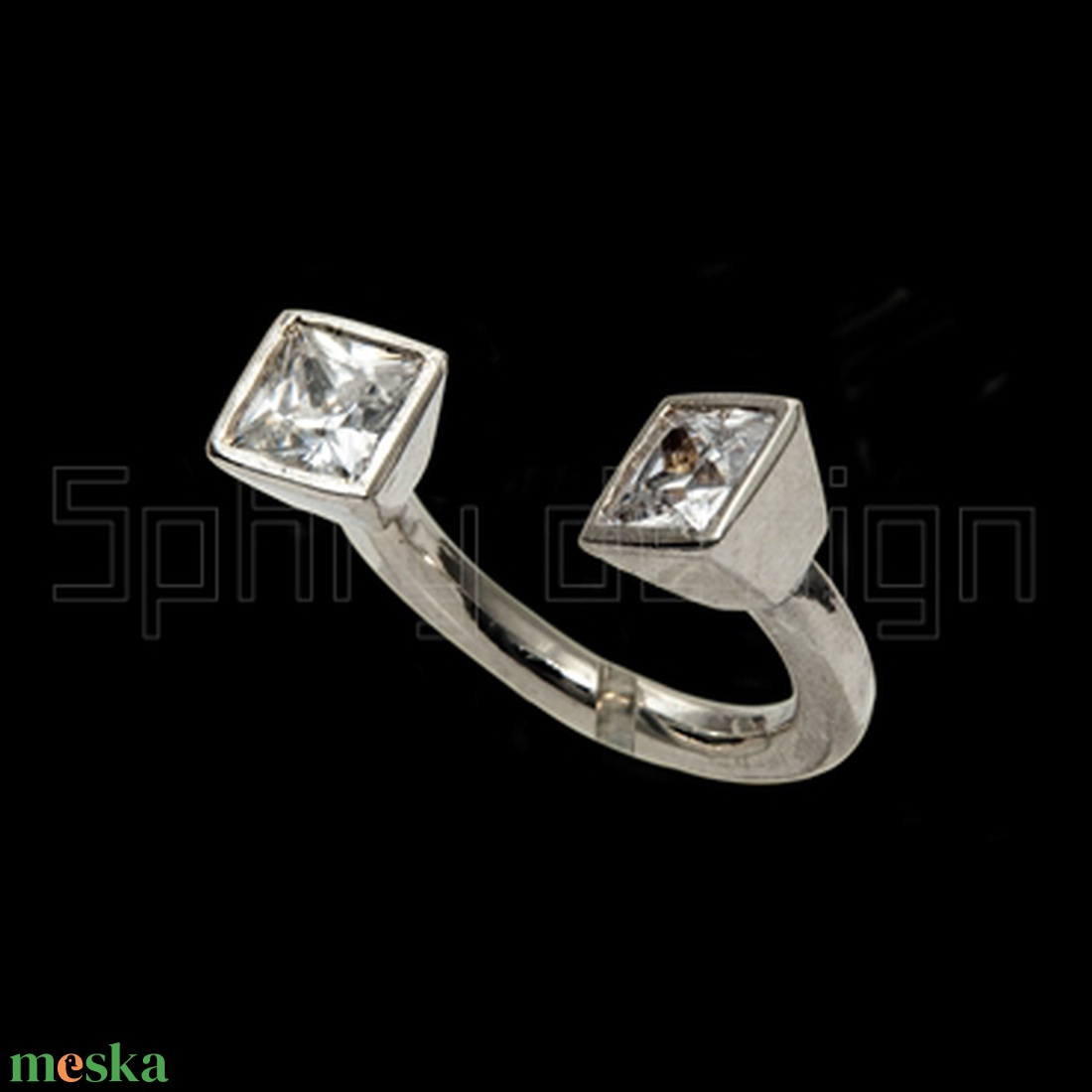 Szögletesköves Nyitott Ezüst gyürü - ékszer - gyűrű - többköves gyűrű - Meska.hu