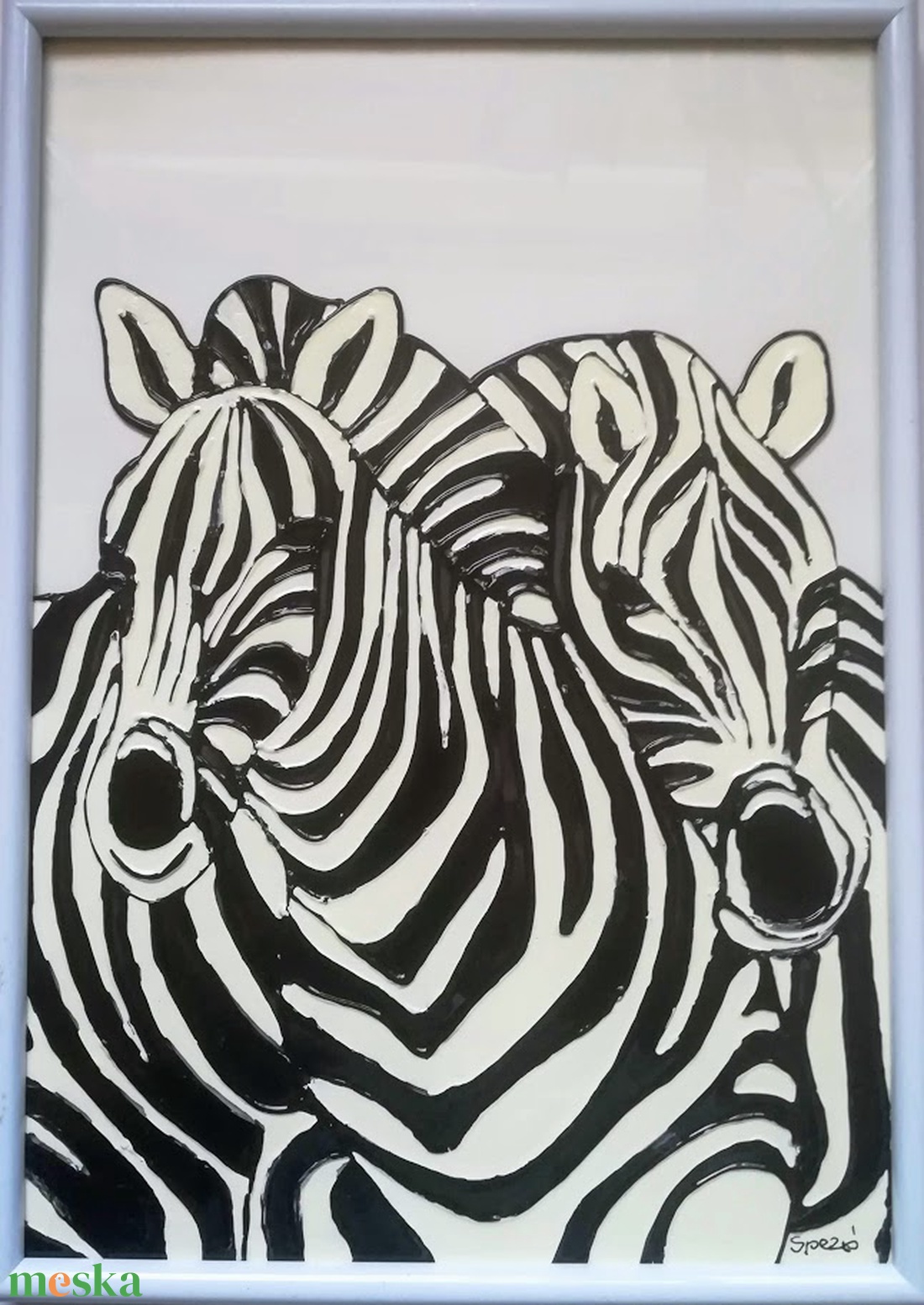 Zebrás képek. #Zebra#, üvegfestmény Vasarely stilusban, fekete-fehérben, felnőtteknek és gyerekeknek is. - művészet - festmény - festmény vegyes technika - Meska.hu