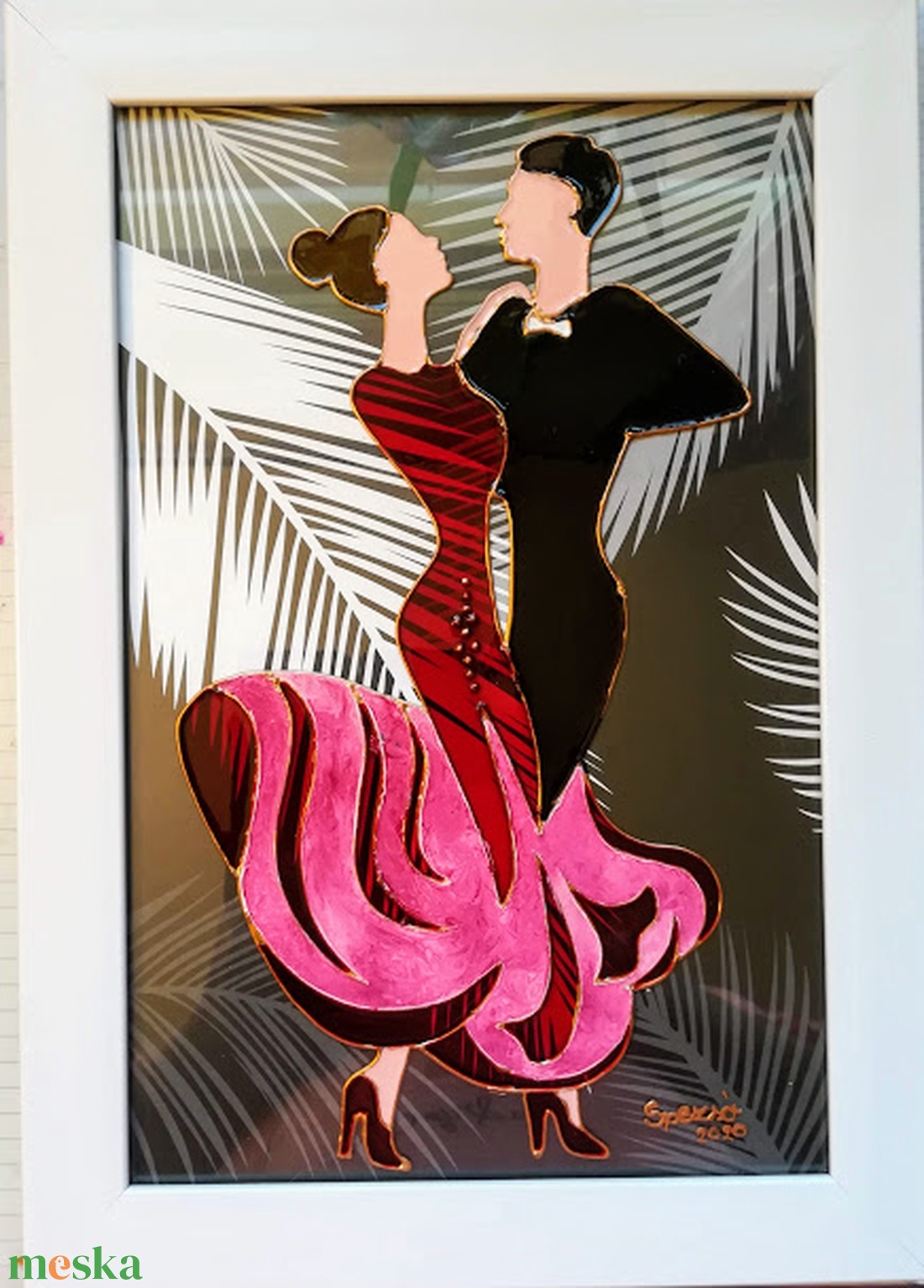  TANGÓ.  /Táncospár 2 féle színben/. Romantikus, dekorációs falikép, üvegfestmény. - művészet - festmény - festmény vegyes technika - Meska.hu