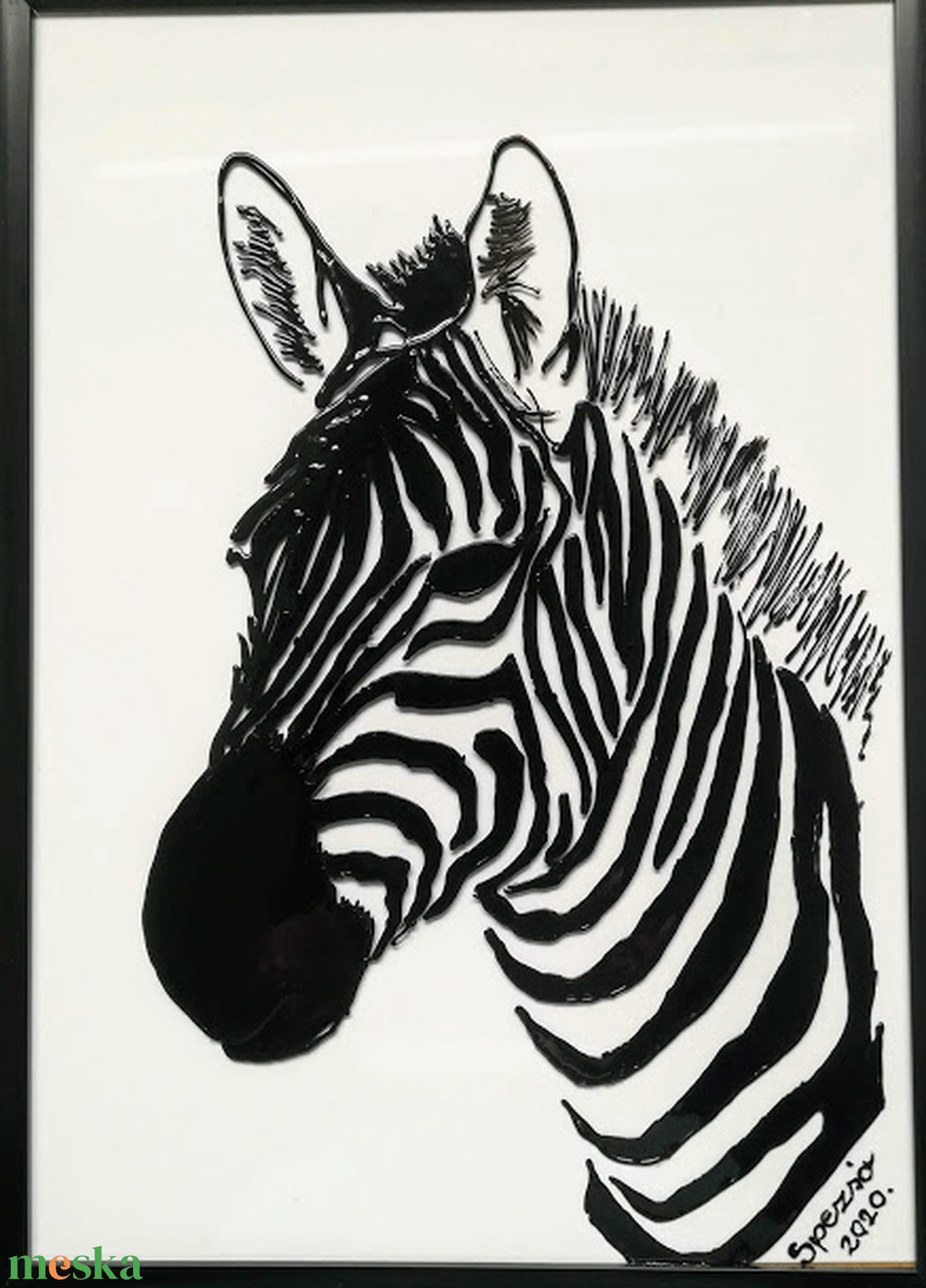 Zebrás képek. #Zebra#, üvegfestmény Vasarely stilusban, fekete-fehérben, felnőtteknek és gyerekeknek is. - művészet - festmény - festmény vegyes technika - Meska.hu