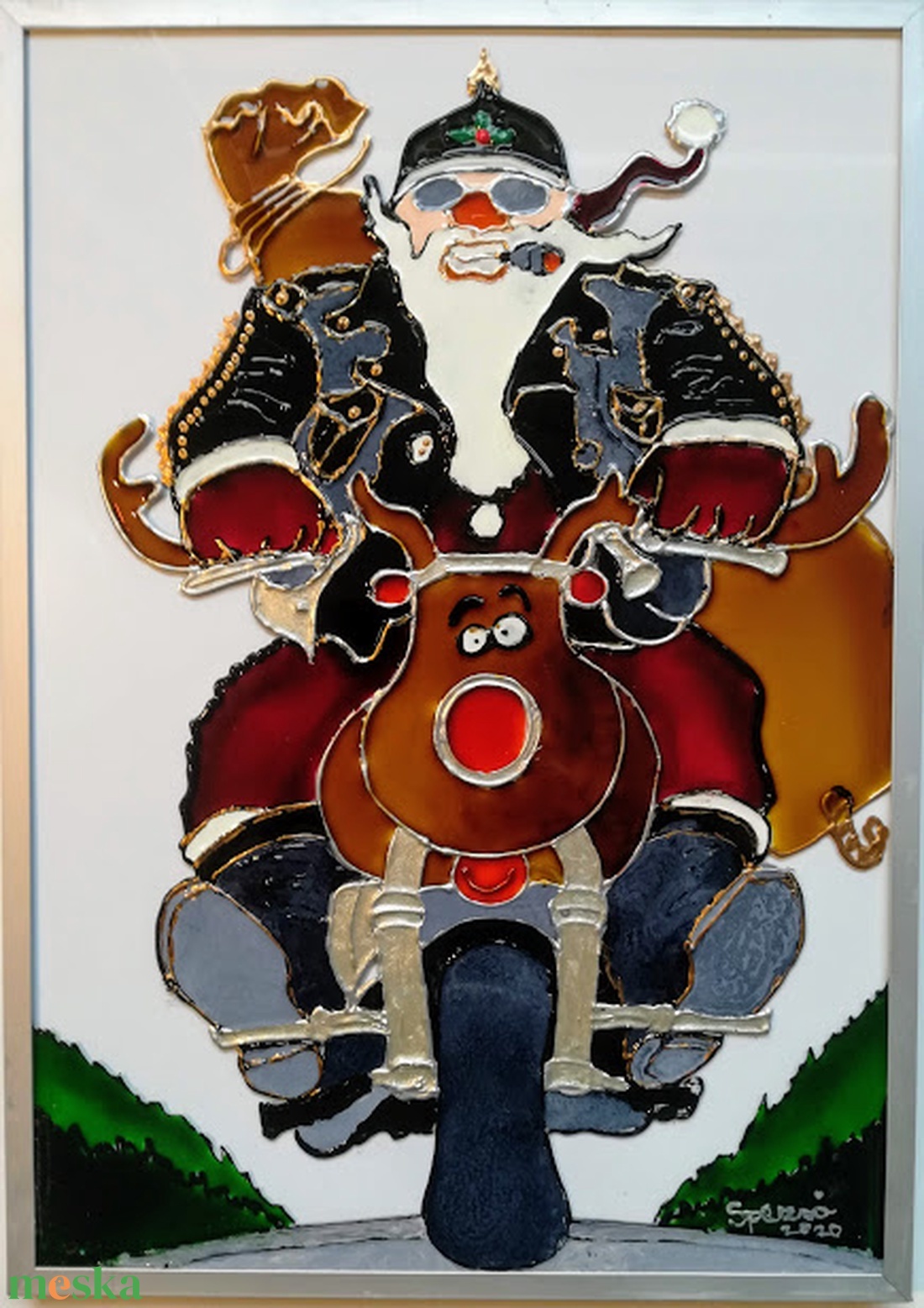Motoros Mikulás. Férfiaknak, Vad motorosoknak. - Festett üveg falikép, üvegfestmény. - művészet - festmény - festmény vegyes technika - Meska.hu Motoros Mikulás. Férfiaknak, Vad motorosoknak. - Festett üveg falikép, üvegfestmény. - művészet - festmény - festmény vegyes technika - Meska.hu