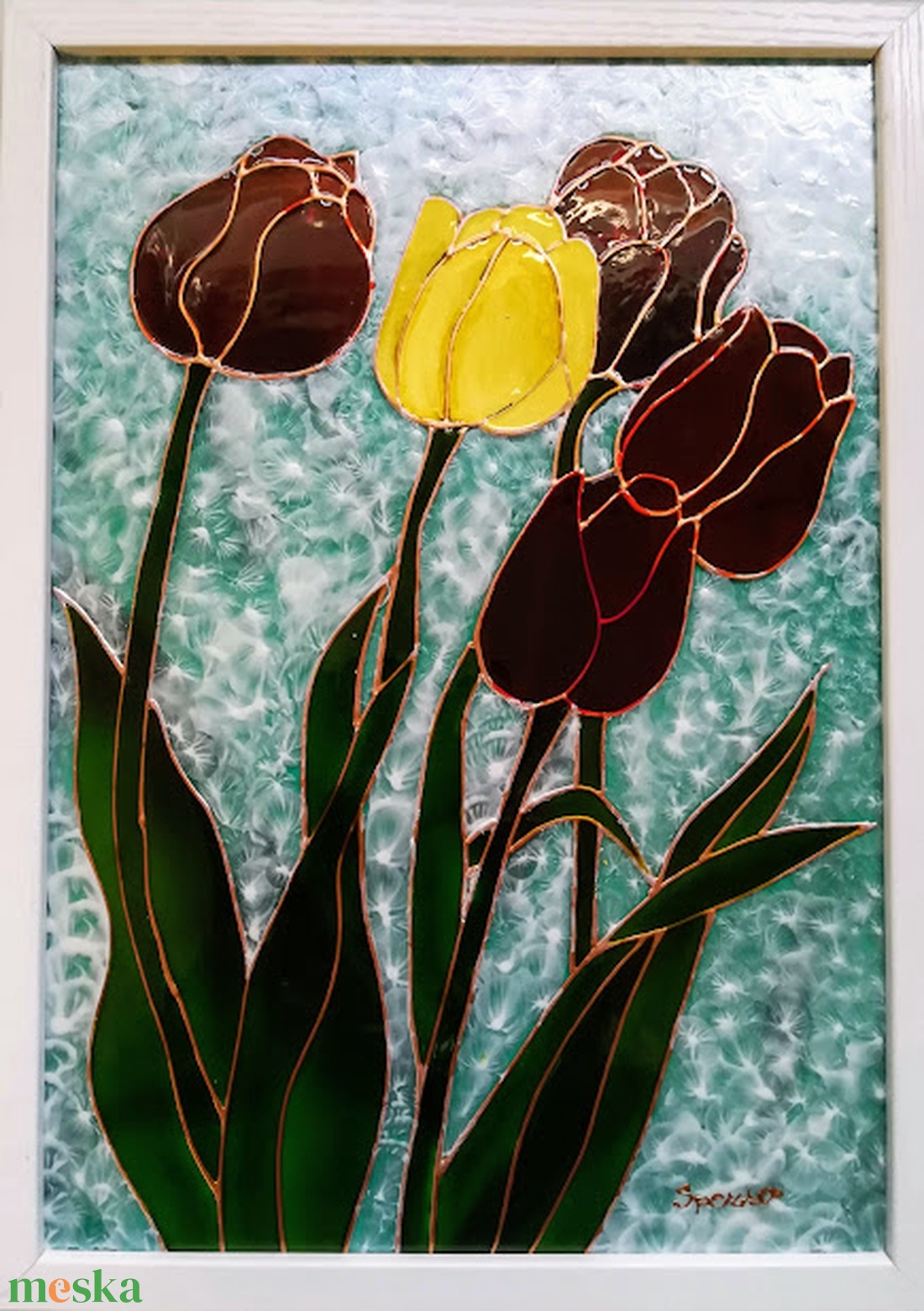 Tavasz virágai, tulipánok. - Virág, ami garantáltan nem hervad el.  Dekorációs falikép, üvegfestmény.Több változatban. - otthon & lakás - dekoráció - kép & falikép - üvegkép - Meska.hu