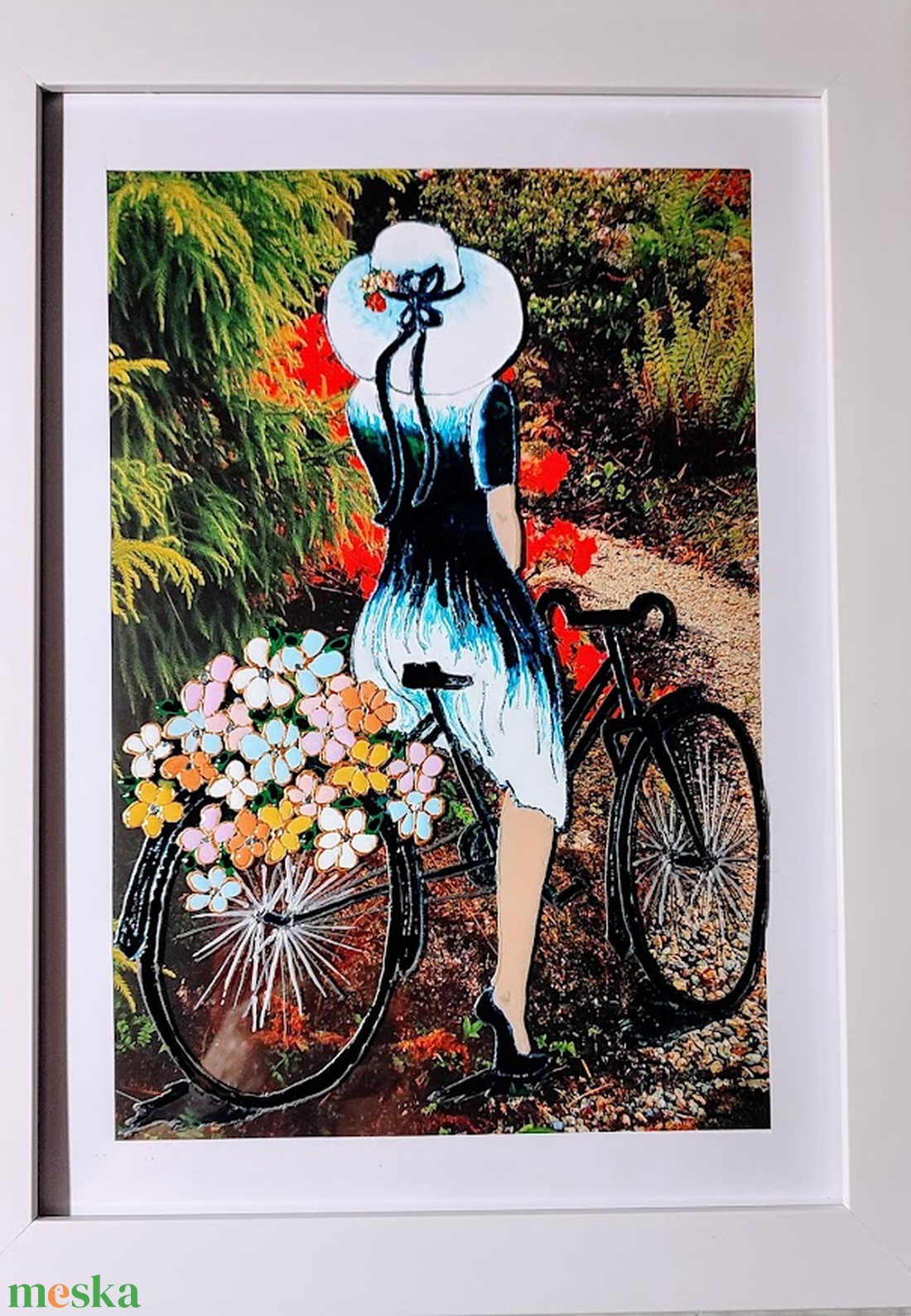  Kikelet. -  Biciklis lány a tavasz színeivel.  Sportos, dekorációs falikép,  üvegfestmény. - művészet - festmény - festmény vegyes technika - Meska.hu