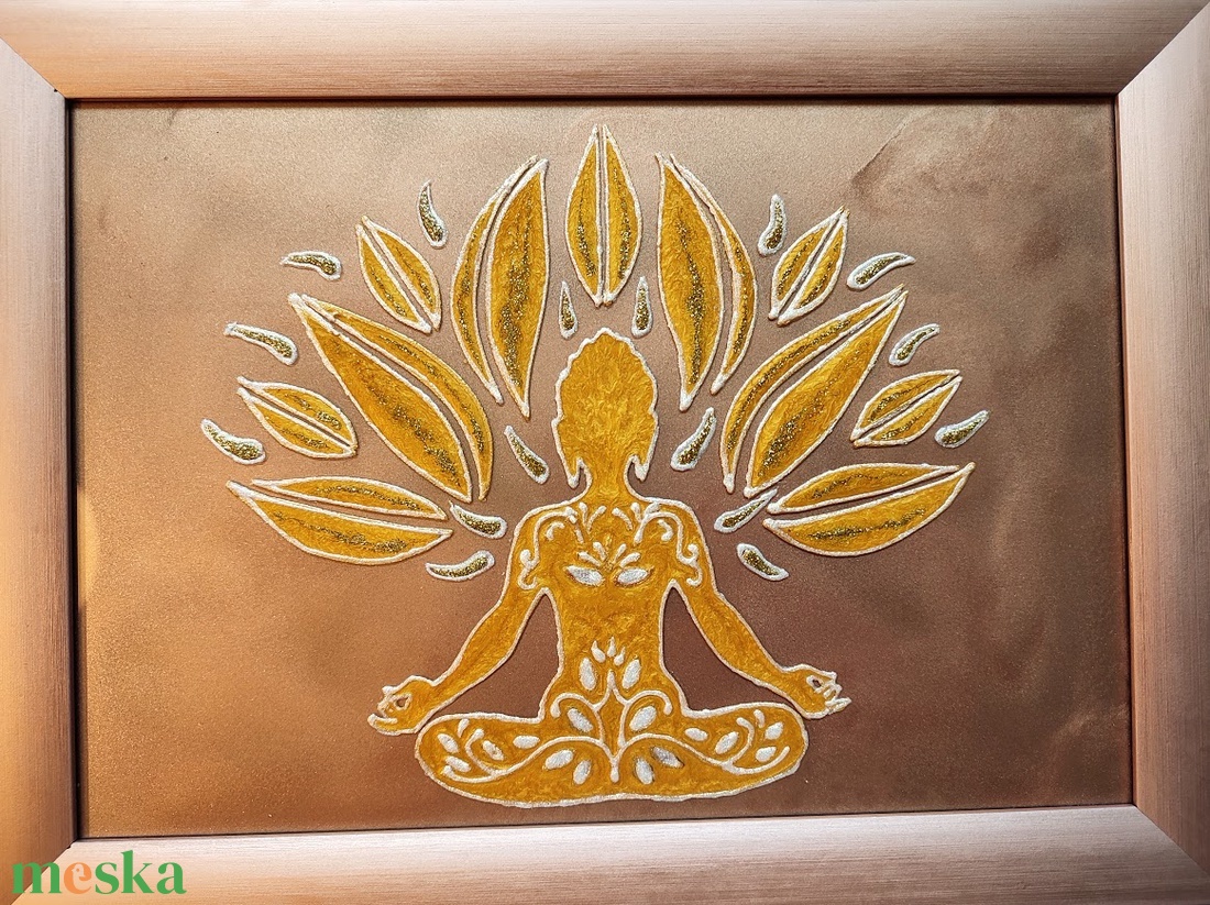 Arany Buddha meditációhoz mandala formában. Szerencse hozó Feng shui dekorációs falikép, üvegfestmény. - művészet - festmény - festmény vegyes technika - Meska.hu