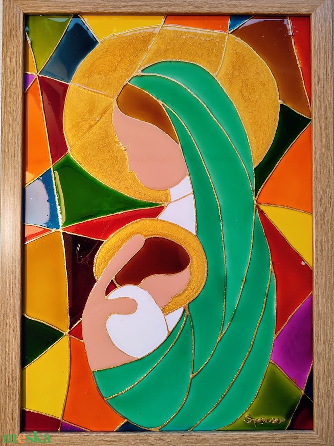 Kis Jézus és Mária. Tiffany kép alapján, üvegfestmény. Bibliai jelenet, több méretben. - művészet - festmény - festmény vegyes technika - Meska.hu