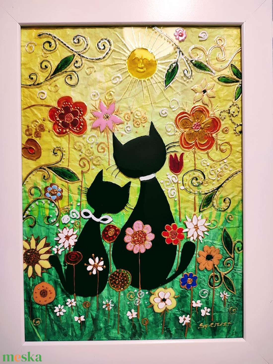   Csacska Macskák. /Tavaszt idéző cicás boldogság/. -Dekorációs falikép, üvegfestmény gyerekeknek. - művészet - festmény - festmény vegyes technika - Meska.hu
