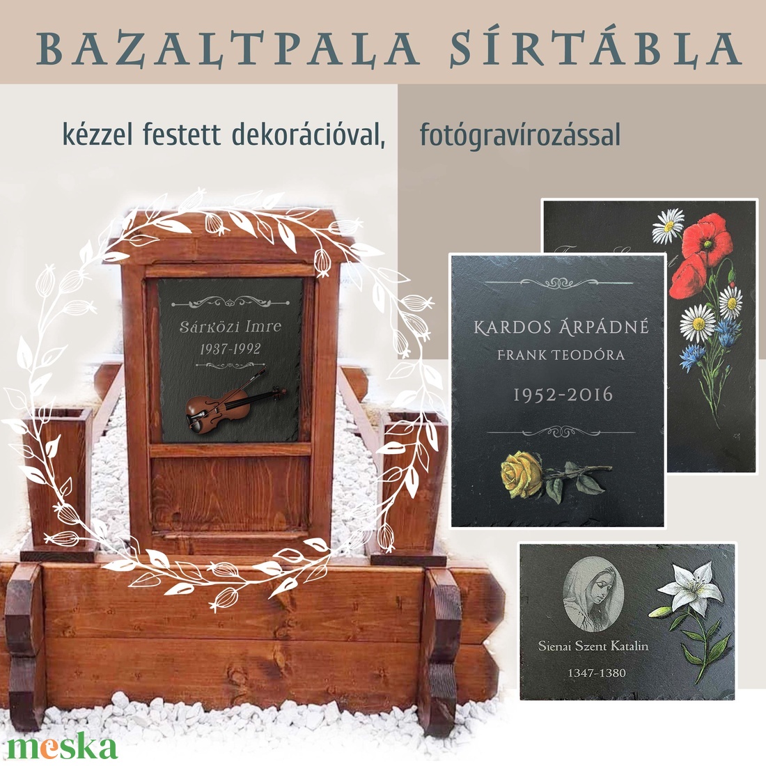 Bazaltpala sírtáblarendelésre - otthon & életmód - vallás - temetkezési tárgy - Meska.hu