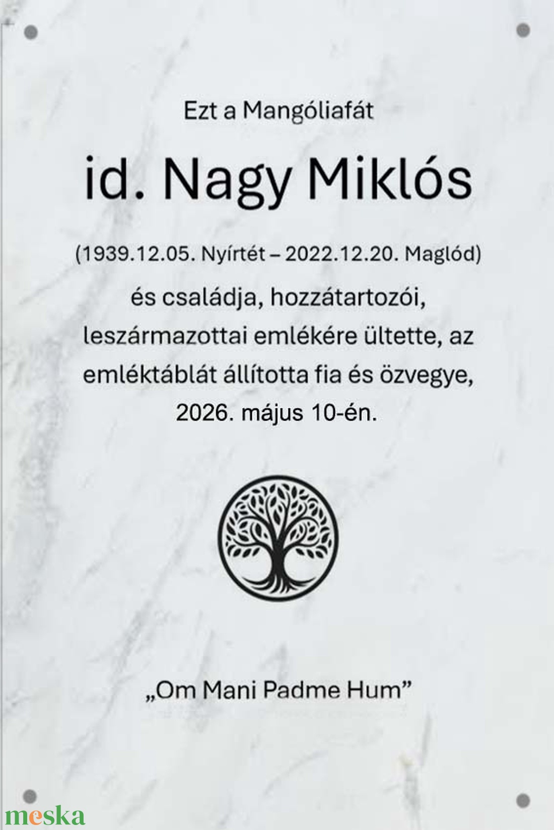 Márvány emléktábla Miklós654090 részére - otthon & életmód - vallás - temetkezési tárgy - sírtábla - Meska.hu