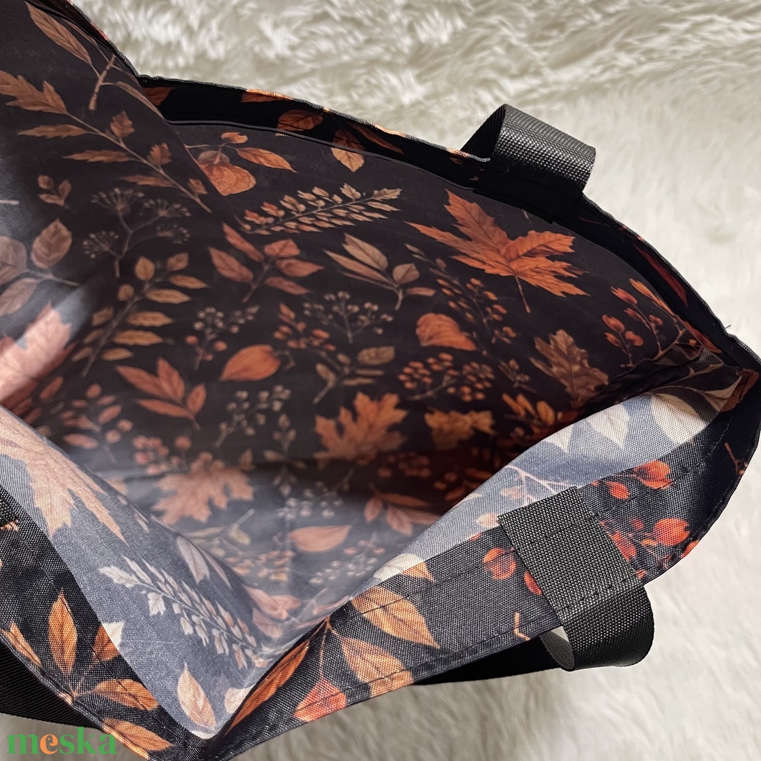 Őszi vászontáska � levélmintás, vízlepergető bevásárlótáska - táska & tok - bevásárlás & shopper táska - shopper, textiltáska, szatyor - Meska.hu