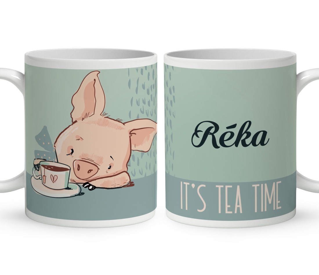 Kérd a neveddel - Tea idő - Malacka mintás bögre - otthon & életmód - konyhafelszerelés, tálalás - tálalás - bögre & csésze - Meska.hu