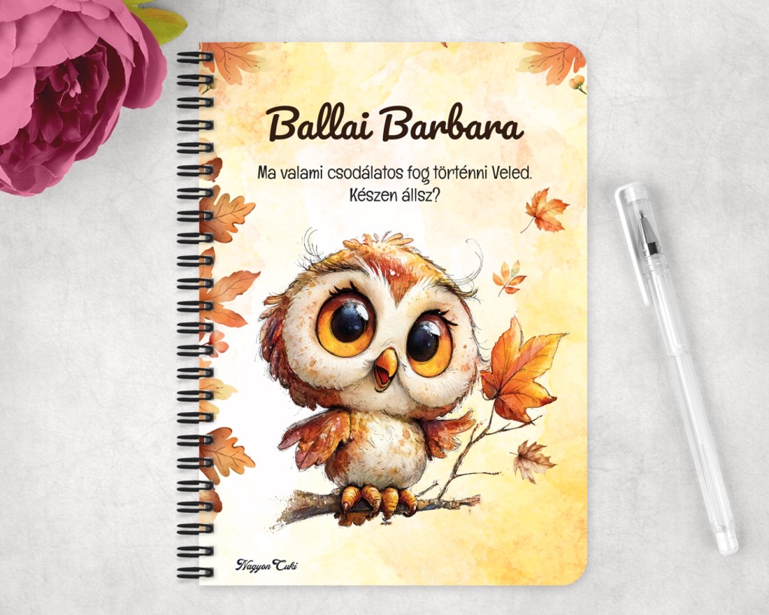 Személyre szabható - Cuki őszi bagoly lány mintás A6-os füzet - otthon & életmód - papír, írószer - jegyzetfüzet & napló - Meska.hu