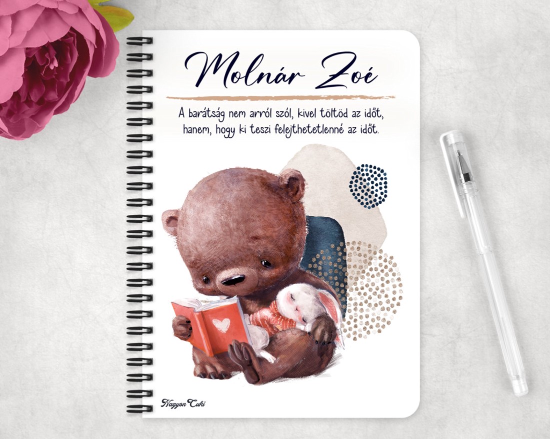 Személyre szabható - Maci és Nyuszi mintás A5-ös füzet - otthon & életmód - papír, írószer - jegyzetfüzet & napló - Meska.hu