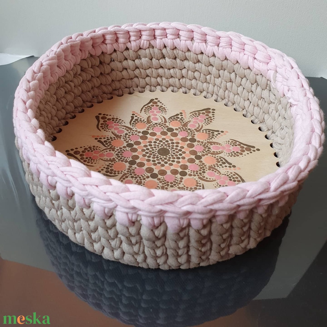 Horgolt kosár mandala díszítéssel - otthon & életmód - dekoráció - spiritualitás - mandala - Meska.hu