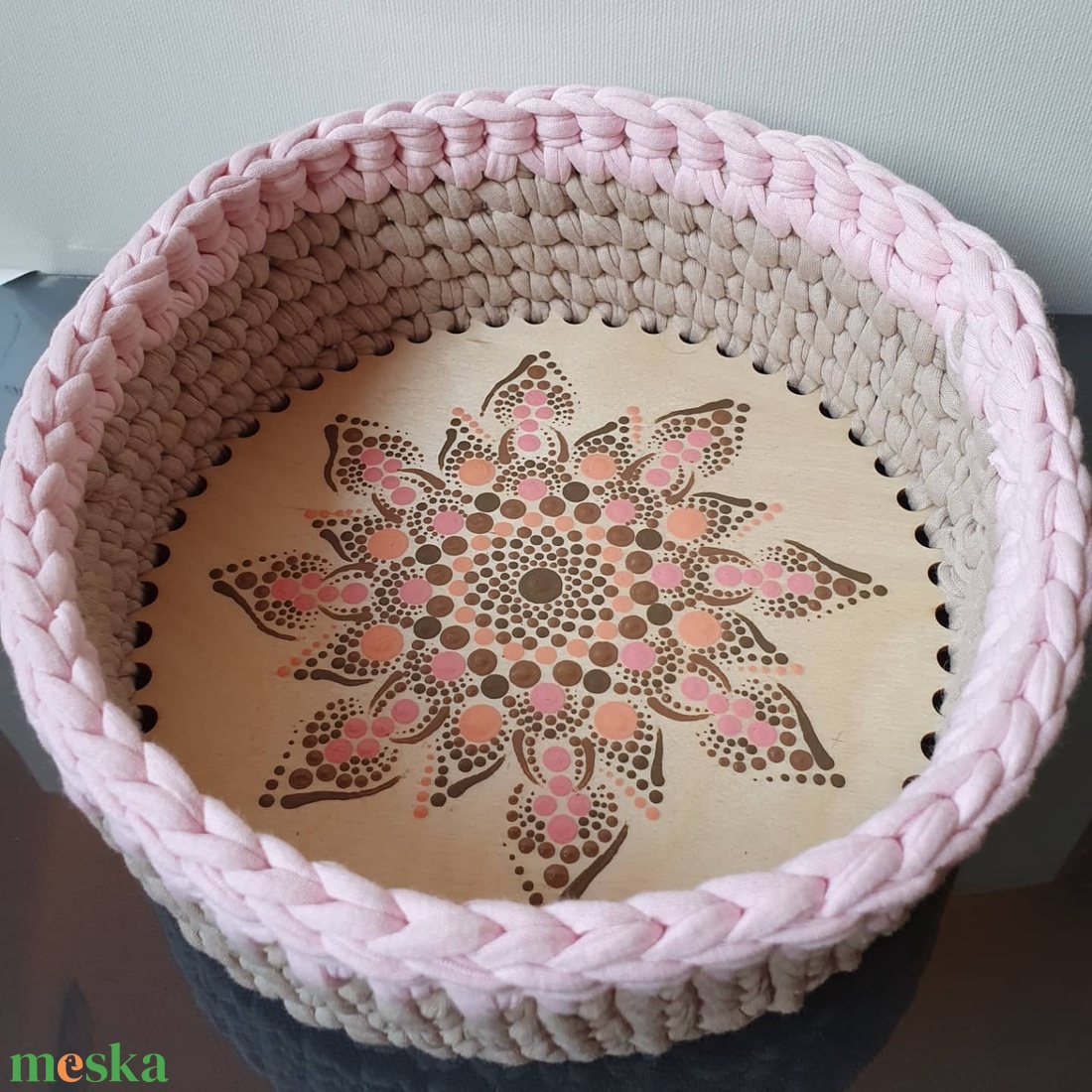 Horgolt kosár mandala díszítéssel - otthon & életmód - dekoráció - spiritualitás - mandala - Meska.hu