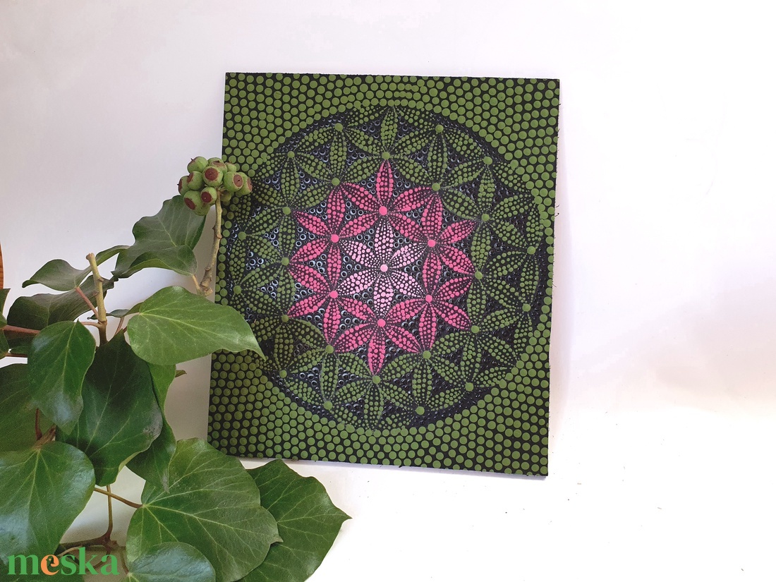 Fekete alapon oliva, rózsaszín mandala, élet virága motívummal - otthon & életmód - dekoráció - spiritualitás - mandala - Meska.hu Fekete alapon oliva, rózsaszín mandala, élet virága motívummal - otthon & életmód - dekoráció - spiritualitás - mandala - Meska.hu