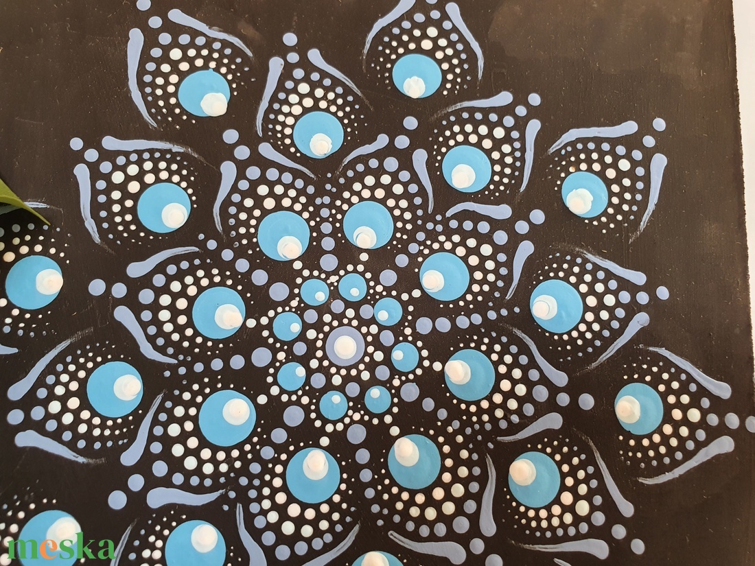 Fekete alapon kék és fehér mandala - otthon & életmód - dekoráció - spiritualitás - mandala - Meska.hu