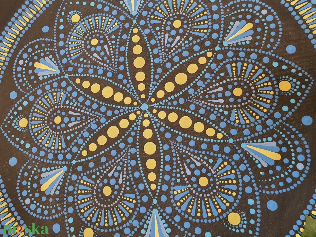 Fekete alapon kék és sárga színű mandala - otthon & életmód - dekoráció - spiritualitás - mandala - Meska.hu