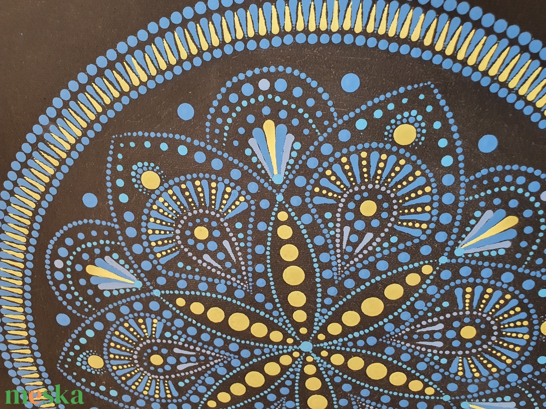 Fekete alapon kék és sárga színű mandala - otthon & életmód - dekoráció - spiritualitás - mandala - Meska.hu