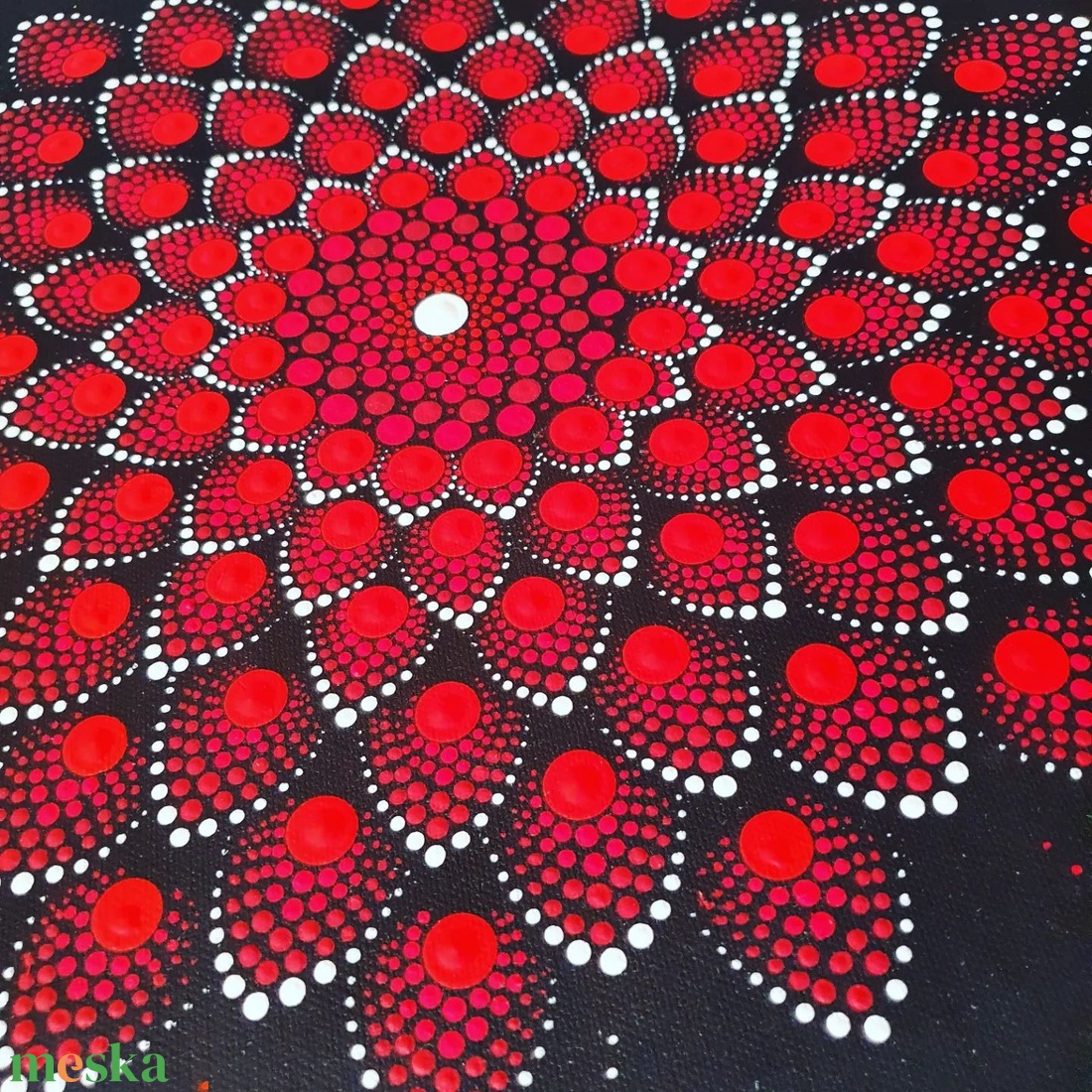 Fekete alapon piros és fehér színű mandala - otthon & életmód - dekoráció - spiritualitás - mandala - Meska.hu
