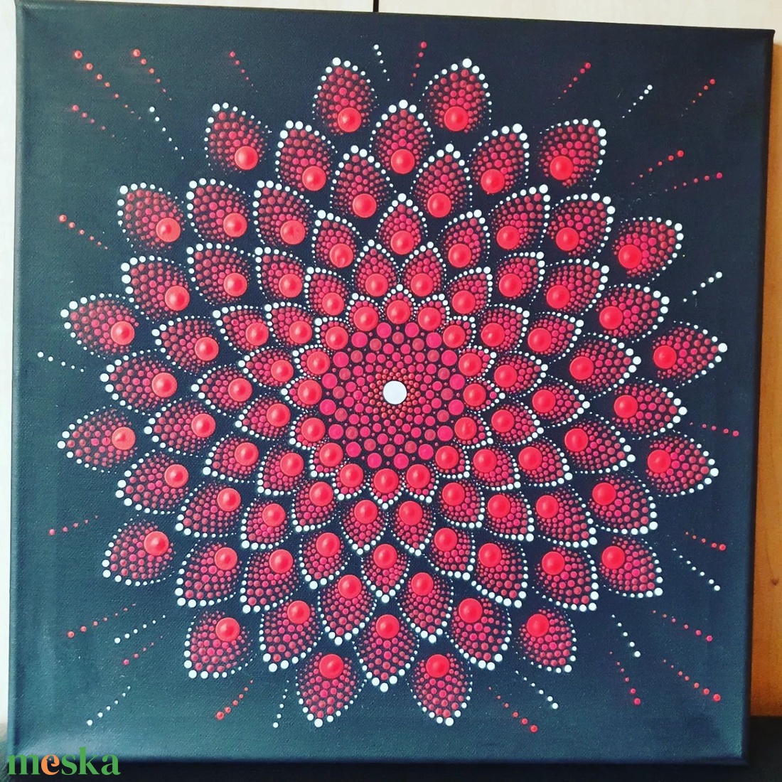 Fekete alapon piros és fehér színű mandala - otthon & életmód - dekoráció - spiritualitás - mandala - Meska.hu