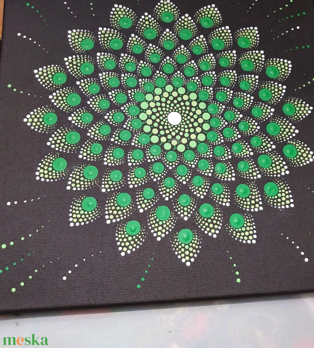 Fekete alapon zöld és fehér színű mandala - otthon & életmód - dekoráció - spiritualitás - mandala - Meska.hu