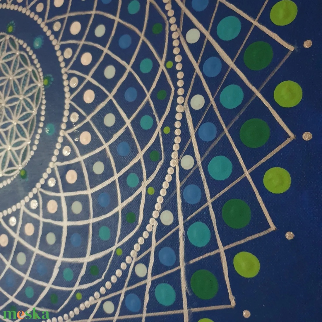 Kék alapon fehér, kék, zöld és ezüst színű mandala - otthon & életmód - dekoráció - spiritualitás - mandala - Meska.hu Kék alapon fehér, kék, zöld és ezüst színű mandala - otthon & életmód - dekoráció - spiritualitás - mandala - Meska.hu