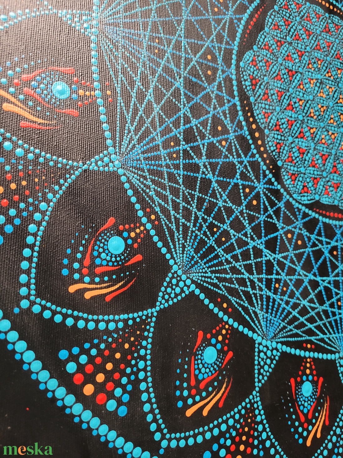 Fekete alapon kék, narancs, piros színű mandala - művészet - festmény - akril - Meska.hu Fekete alapon kék, narancs, piros színű mandala - művészet - festmény - akril - Meska.hu